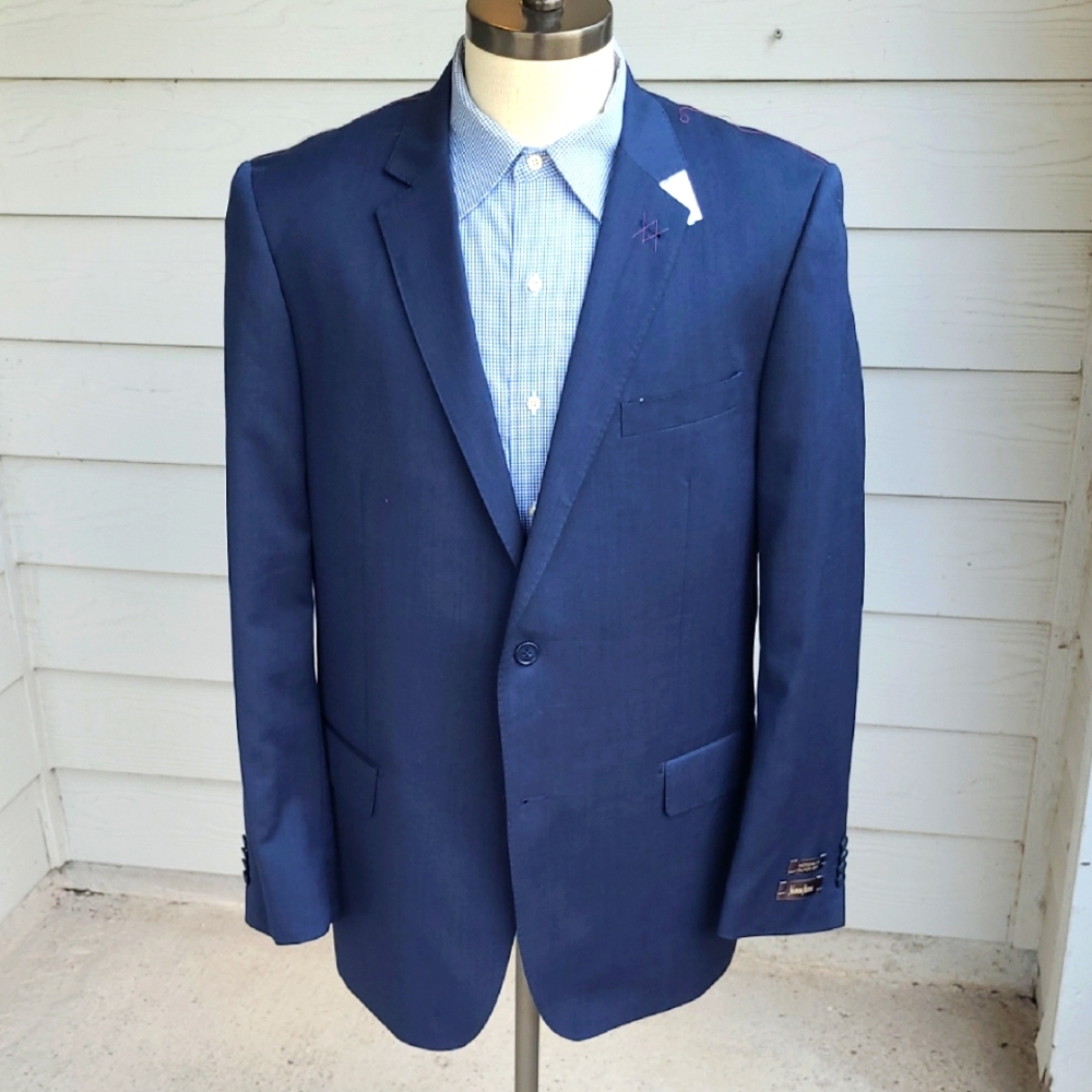 NEIMAN MARCUS Blue Weave Super 120s Wool Sz 44 L Mens Sport Coat Blazer NEW